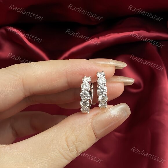 NEW Certified 3ct. t.w. Moissanite 2cm Huggie Hoop Earrings - Picture 3 of 7